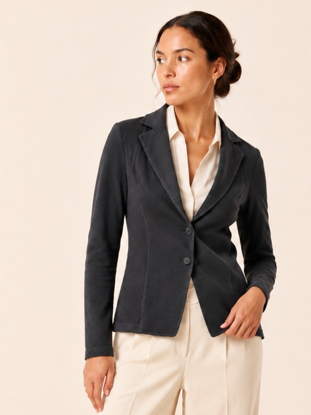 Marc Cain Deconstructed Raw Hem Cotton Jersey Blazer N1 XS/S